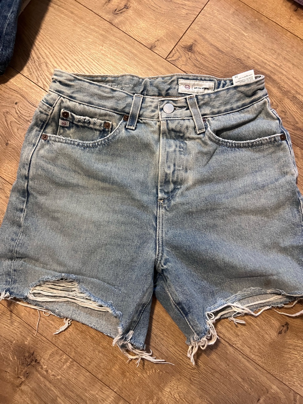 AG Jeans Clove Short Light Blue Distressed Boyfriend Denim Shorts